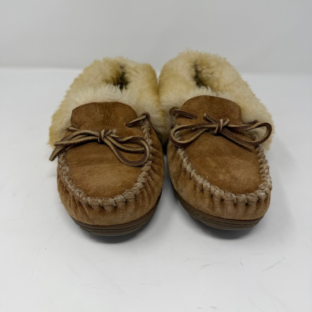 L.L. Bean Wicked Good Moccasin Slipper Brown Shearling Suede Women Size 7